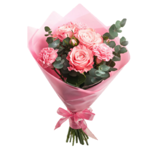 ENCANTADOR RAMO DE 3 ROSAS Y 3 CLAVELES EN TONOS PASTELES
