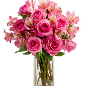 FLOERO DE 6 ROSAS ROSADAS Y ASTROMELIAS