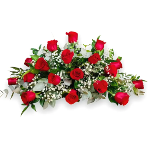 COJIN FUNEBRE AMOR ETERNO DE 18 ROSAS ROJAS