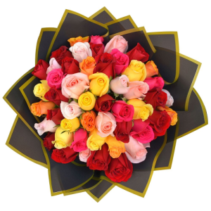 ELEGANTE RAMO DE 50 ROSAS MULTICOLOR HONOR A LA MADRE