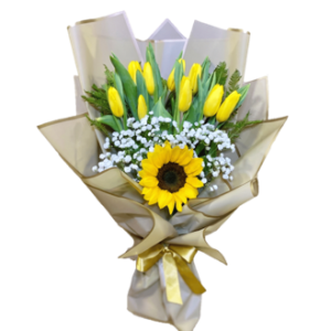 RAMO DE 10 TULIPANES Y 1 GIRASOL