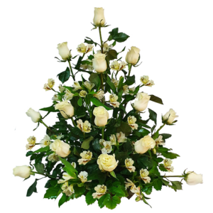 ARRIMO DE 14 ROSAS BLANCAS IMPORTADAS Y ASTROMELIAS